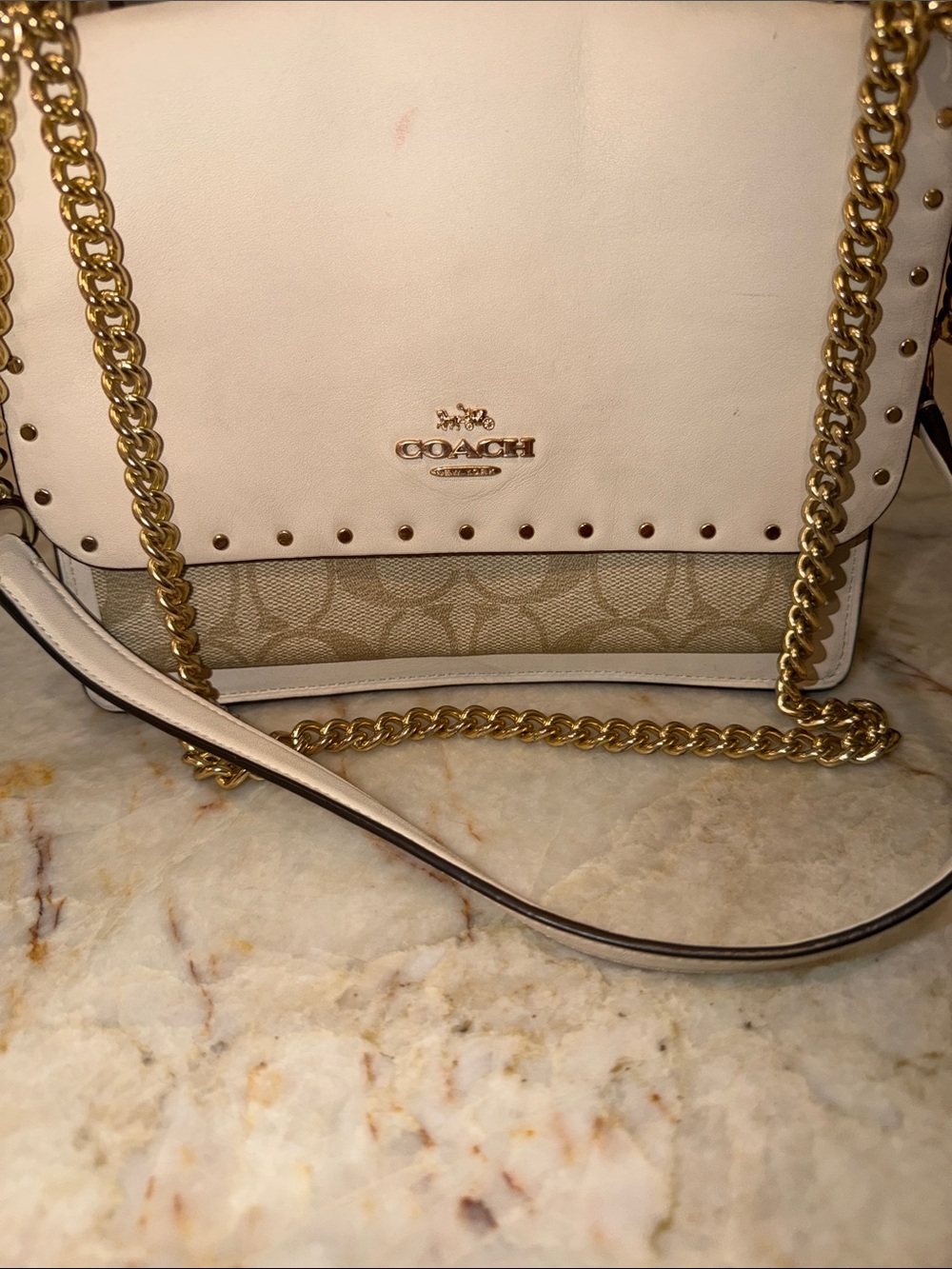 COACH -Klare crossbody. Soft, beige and khaki-Blended Item/snake skin trims